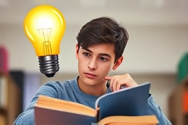 Student understanding EBS study guide with strategic thinking