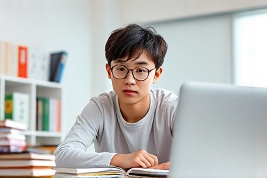 Student studying EBSi lectures with AI integration for academic success.