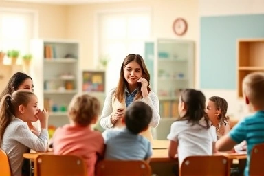 Children learning in a bright, engaging classroom setting.