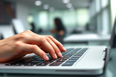 Typing a professional business email on a laptop.