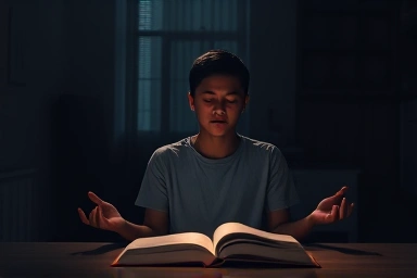 Serene student preparing for exam, focusing on calm.