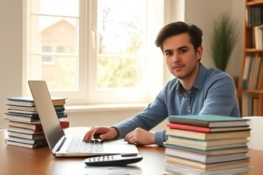 Person studying accounting software for certification.
