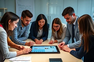 Professionals learning and collaborating with data visualizations