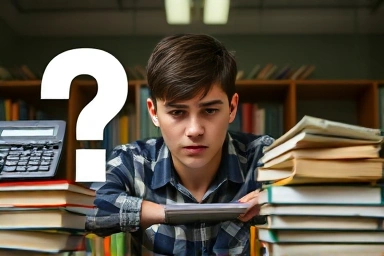 Student stressed by educational costs and study materials.