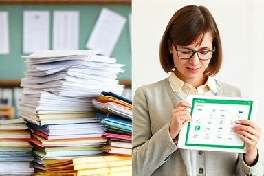 Before and after of teacher's workflow with Google Classroom.