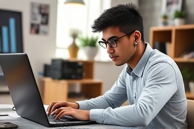 Student learning graphic design software for exam success