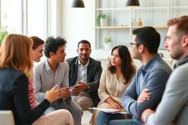 Adults in a collaborative learning and discussion session