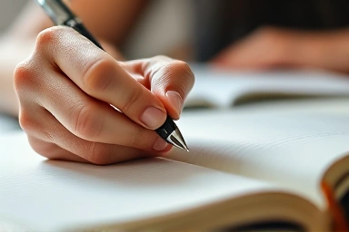 Handwriting in a notebook, focused learning, elegant penmanship
