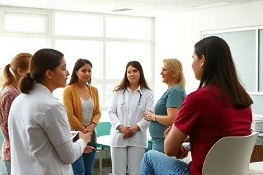 Hospital coordinator training session with role-playing exercises.