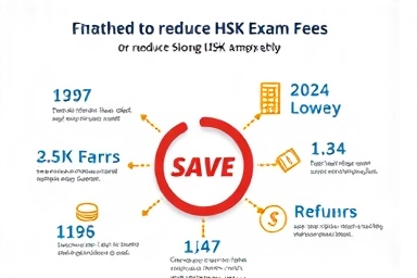 Infographic illustrating HSK exam fee reduction strategies.