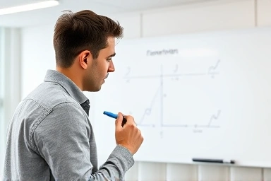 Student focused on whiteboard learning a mathematical concept.