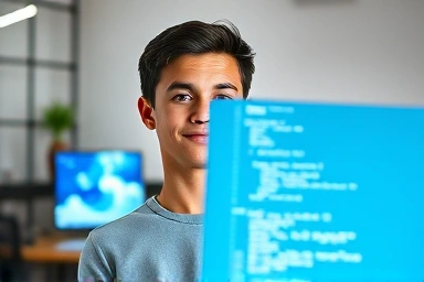 Person learning Python data analysis on a glowing screen.