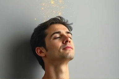Person in deep concentration with energy flow to head