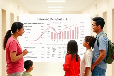 Parents and students analyzing international school tuition costs.