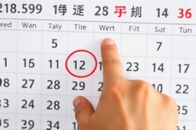 Hand circling important date on calendar for exam registration.