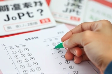 Hand marking answer on Japanese language test.