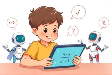 Student learning math with AI tutor on tablet