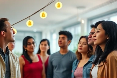 Adults choosing career paths at a university.