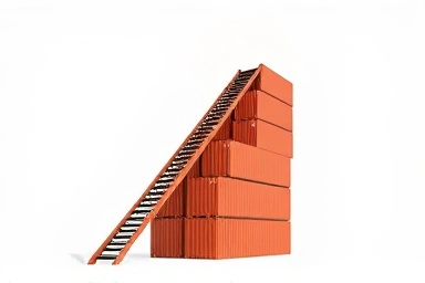 Symbolic career ladder of shipping containers towards success.