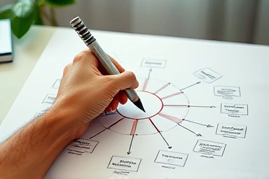 Hand sketching a detailed mandala planning chart for goals