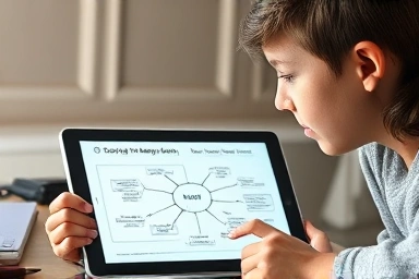 Student gaining understanding from a digital math mind map.