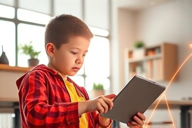 Middle school student learning with a tablet, focusing on cognitive growth.