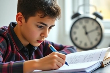 Student studying for mock exam under time pressure.