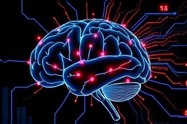 Brain with accelerated learning pathways, cognitive efficiency symbol.