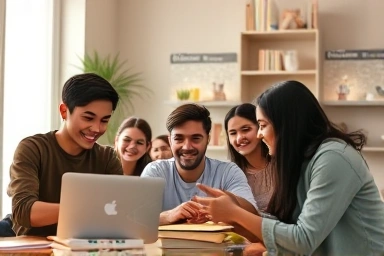 Diverse group learning online with AI insights.