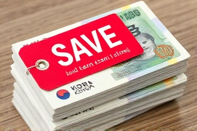Korean currency with discount tag symbolizing exam fee savings