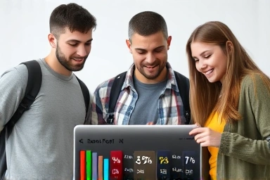 People accessing exam fee discount information on a tablet screen