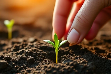 Small beginnings, growth, planting a seedling, progress.