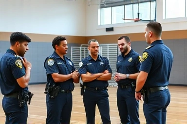 Police candidates receiving expert training in a gym.