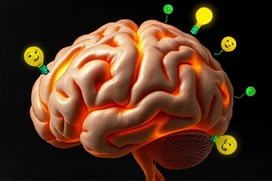 Human brain highlighting neural connections and positive thought emergence.