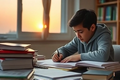 Student studying for retake exam, symbolizing determination and new start.