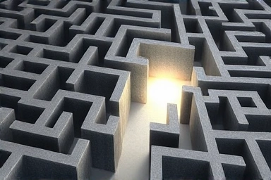 Symbolic maze navigation to success, overcoming challenges.