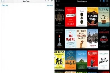 Digital reading service UI and curated book collection.