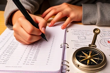 Student's hands working on mock exam analysis and planning.