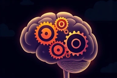 Abstract brain with glowing gears, representing information processing.