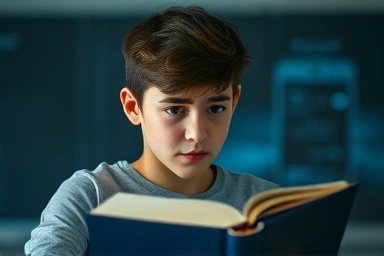 Student focusing on studies, overcoming smartphone distraction.
