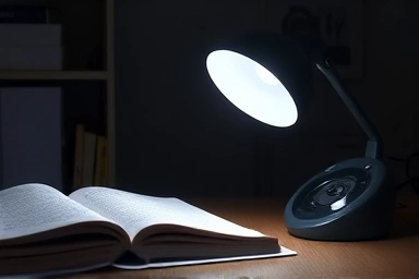 Desk lamp emitting clear, cool white light for focused study.
