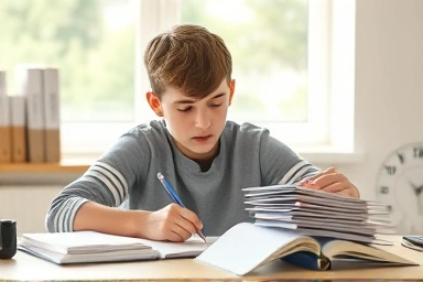 Student focused on studying, maximizing productive learning time.