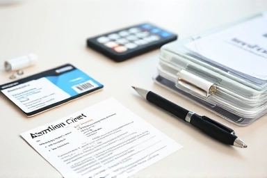 Organized desk with essential exam supplies for a test.