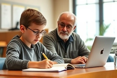 Student and tutor studying together for exams.