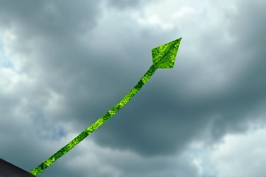 Symbolic arrow of success breaking through clouds