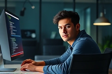 Web design technician studying for exam on computer.