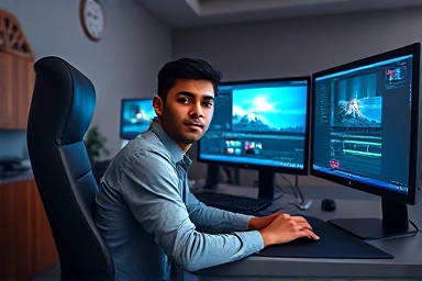 Young professional mastering video editing software for high income.