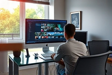 Professional video editing on computer screen