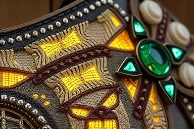 Detail: Victorian embroidery meets modern LED fashion accessory.