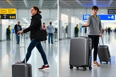 Traveler with 24-inch carry-on and 28-inch checked luggage.